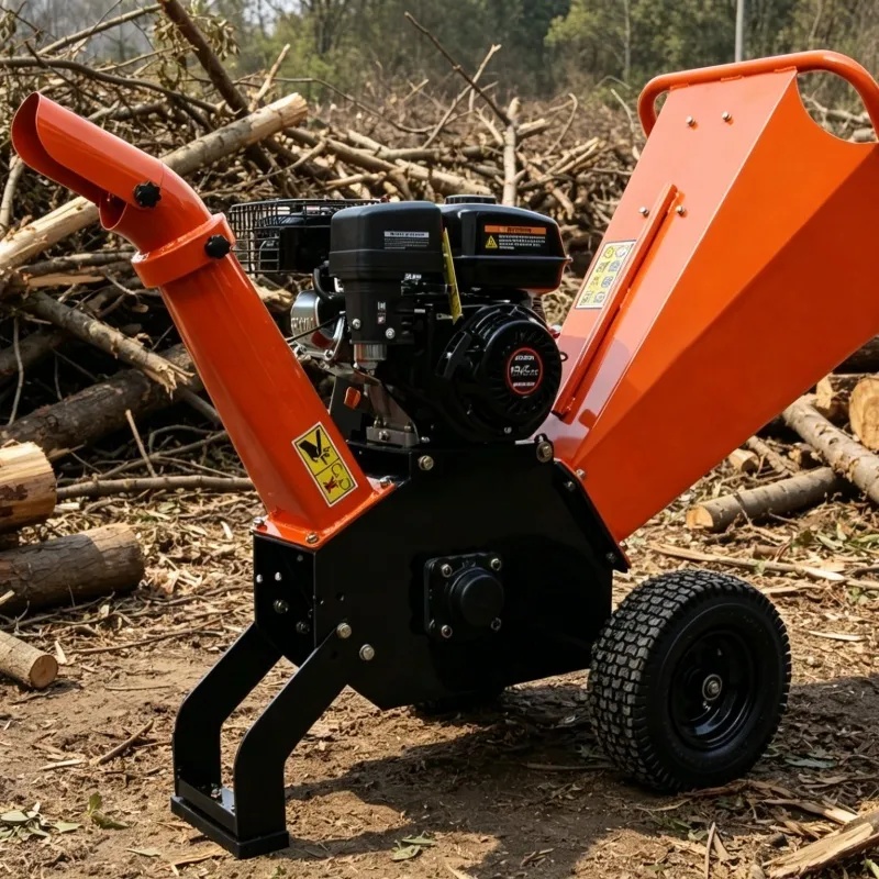 6.5HP 196cc Gasoline Wood Chipper Machine Nt-Wm100 100mm Chipping Capacity Drum Type Branch Shredder with Emergency Stop for Garden Forest Landscaping