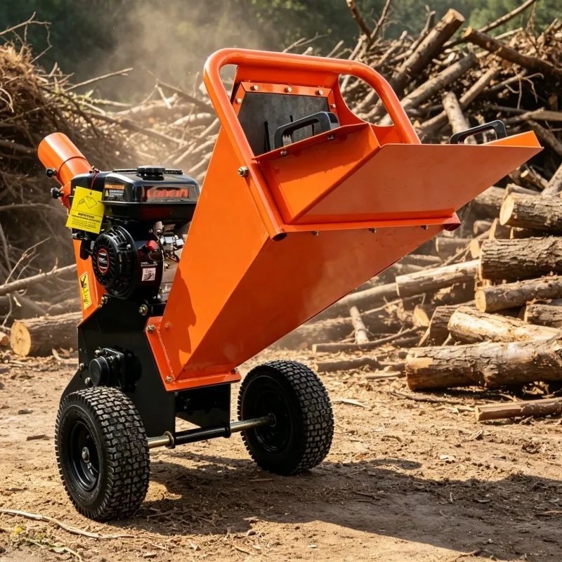 6.5HP 196cc Gasoline Wood Chipper Machine Nt-Wm100 100mm Chipping Capacity Drum Type Branch Shredder with Emergency Stop for Garden Forest Landscaping